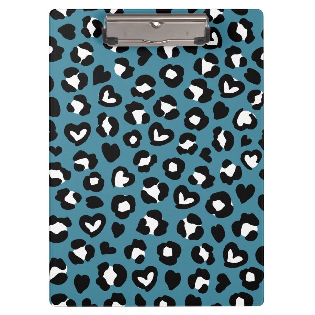 Animal Print, Blue Leopard, Cheetah Spots, Hearts Clipboard (Front)