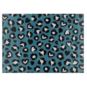 Animal Print, Blue Leopard, Cheetah Spots, Hearts Cutting Board