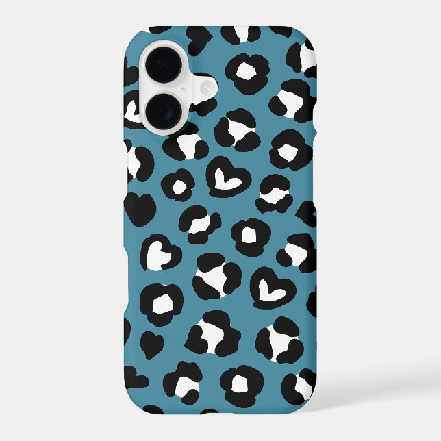 Animal Print, Blue Leopard, Cheetah Spots, Hearts iPhone Case (Back)