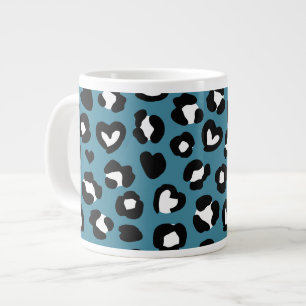 Animal Print, Blue Leopard, Cheetah Spots, Hearts Large Coffee Mug