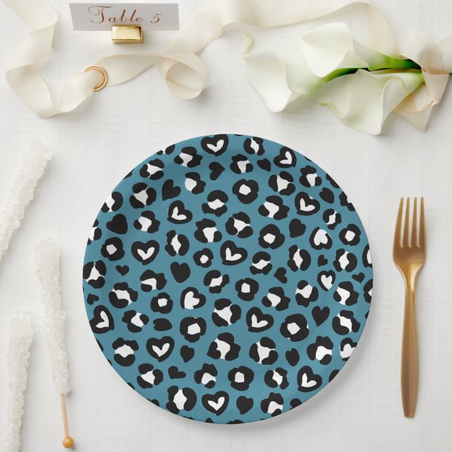 Animal Print, Blue Leopard, Cheetah Spots, Hearts Paper Plate (Wedding)
