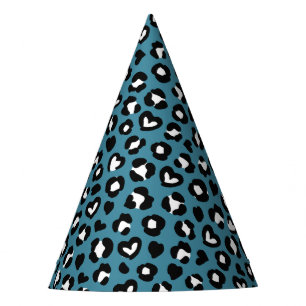 Animal Print, Blue Leopard, Cheetah Spots, Hearts Party Hat