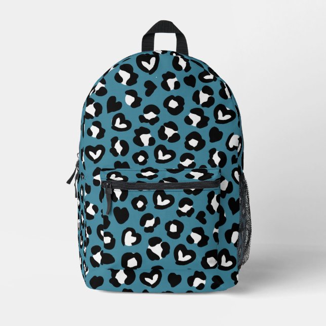 Animal Print, Blue Leopard, Cheetah Spots, Hearts Printed Backpack (Front)