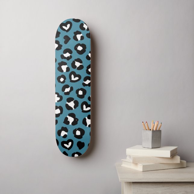 Animal Print, Blue Leopard, Cheetah Spots, Hearts Skateboard (Wall Art)