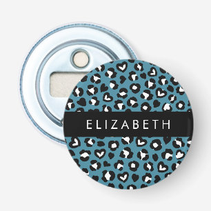 Animal Print, Blue Leopard, Hearts, Your Name Bottle Opener
