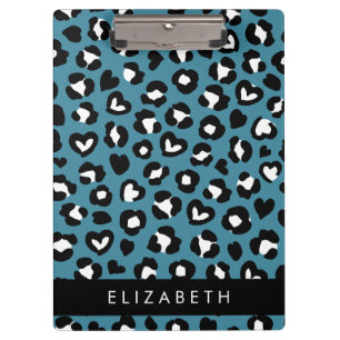 Animal Print, Blue Leopard, Hearts, Your Name Clipboard