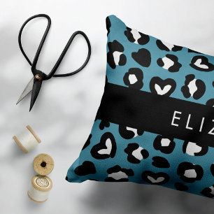Animal Print, Blue Leopard, Hearts, Your Name Pillowcase
