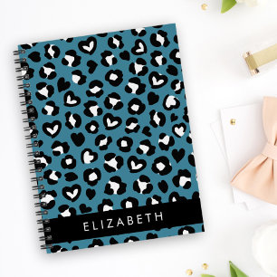 Animal Print, Blue Leopard, Hearts, Your Name Planner