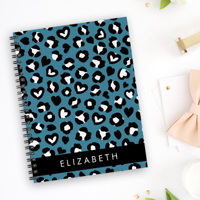 Animal Print, Blue Leopard, Hearts, Your Name Planner (Creator Uploaded)
