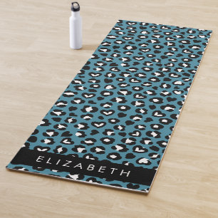 Animal Print, Blue Leopard, Hearts, Your Name Yoga Mat