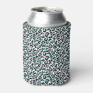 Animal Print Blue Spots Turquoise Pink Faux Black Can Cooler