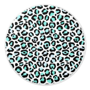 Animal Print Blue Spots Turquoise Pink Faux Black Ceramic Knob