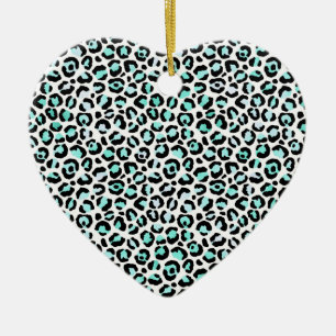 Animal Print Blue Spots Turquoise Pink Faux Black Ceramic Ornament