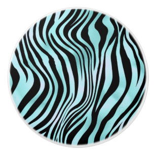 Animal Print Bright Blue Zebra Skin Turquoise Ceramic Knob