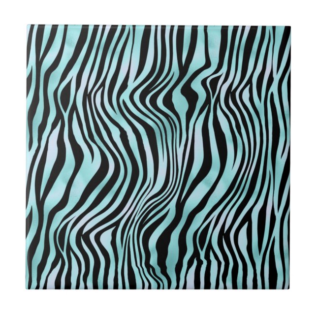 Animal Print Bright Blue Zebra Skin Turquoise Ceramic Tile (Front)