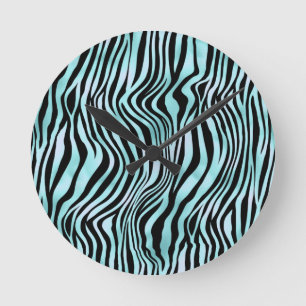 Animal Print Bright Blue Zebra Skin Turquoise Round Clock