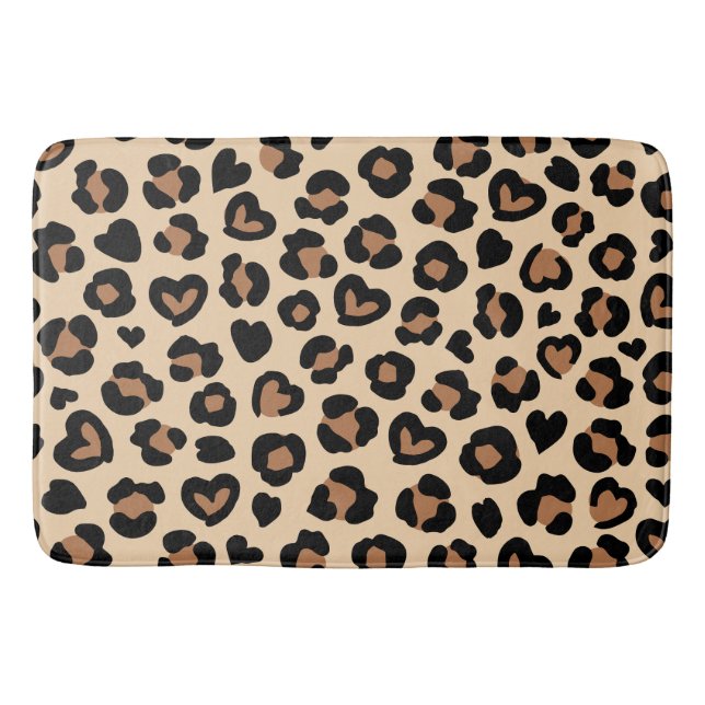 Animal Print, Brown Leopard, Cheetah Spots, Hearts Bath Mat (Front)