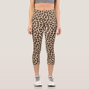 Animal Print, Brown Leopard, Cheetah Spots, Hearts Capri Leggings