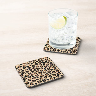 Animal Print, Brown Leopard, Cheetah Spots, Hearts Coaster