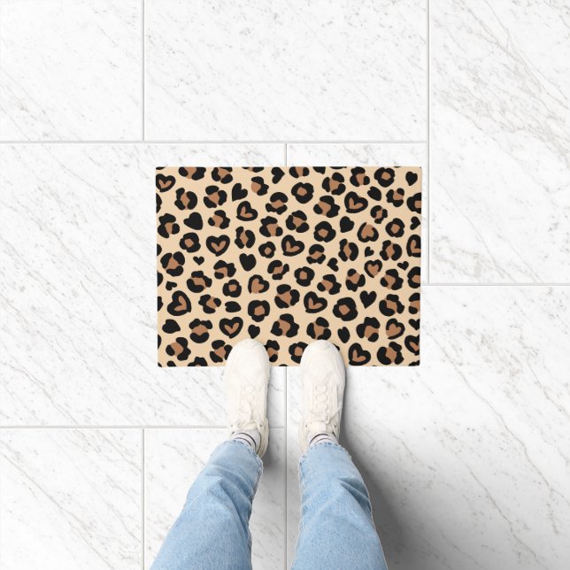 Animal Print, Brown Leopard, Cheetah Spots, Hearts Doormat (Indoor)