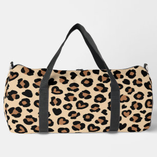 Animal Print, Brown Leopard, Cheetah Spots, Hearts Duffle Bag