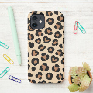 Animal Print, Brown Leopard, Cheetah Spots, Hearts iPhone 12 Case