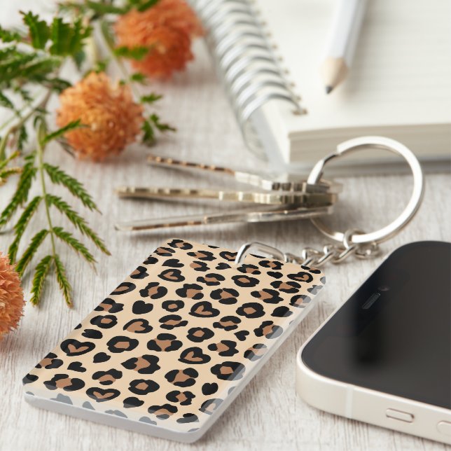 Animal Print, Brown Leopard, Cheetah Spots, Hearts Key Ring (Front Right)