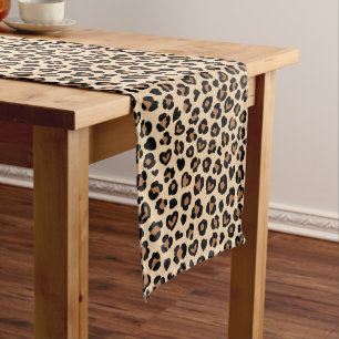 Animal Print, Brown Leopard, Cheetah Spots, Hearts Medium Table Runner