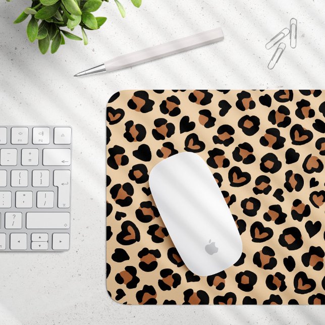 Animal Print, Brown Leopard, Cheetah Spots, Hearts Mouse Pad (Creator Uploaded)