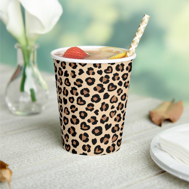 Animal Print, Brown Leopard, Cheetah Spots, Hearts Paper Cups (Insitu)