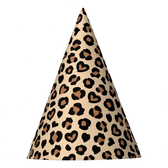 Animal Print, Brown Leopard, Cheetah Spots, Hearts Party Hat (Front)