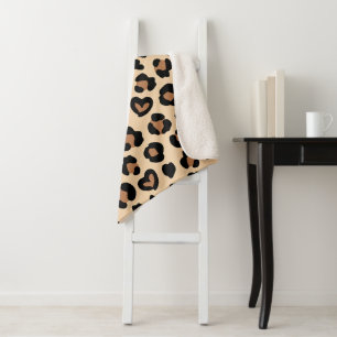 Animal Print, Brown Leopard, Cheetah Spots, Hearts Sherpa Blanket