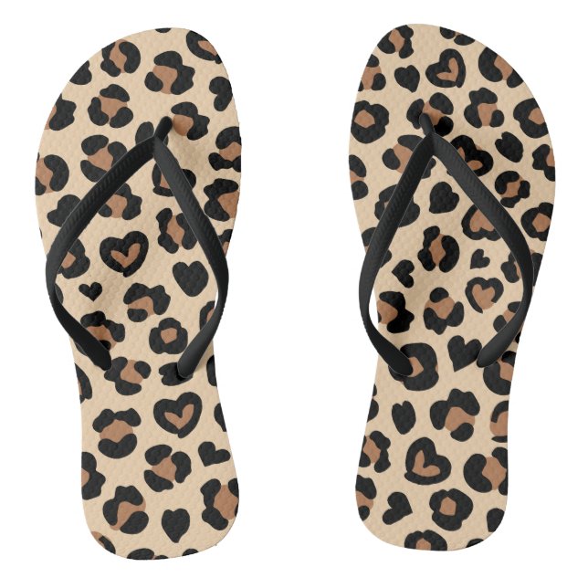 Animal Print, Brown Leopard, Cheetah Spots, Hearts Thongs (Footbed)