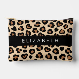 Animal Print, Brown Leopard, Hearts, Your Name Accessory Pouch
