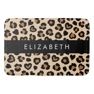 Animal Print, Brown Leopard, Hearts, Your Name Bath Mat