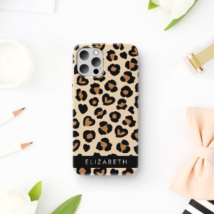 Animal Print, Brown Leopard, Hearts, Your Name iPhone 12 Pro Case