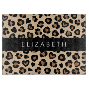 Animal Print, Brown Leopard, Hearts, Your Name Cutting Board