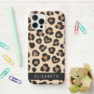 Animal Print, Brown Leopard, Hearts, Your Name iPhone 12 Pro Case