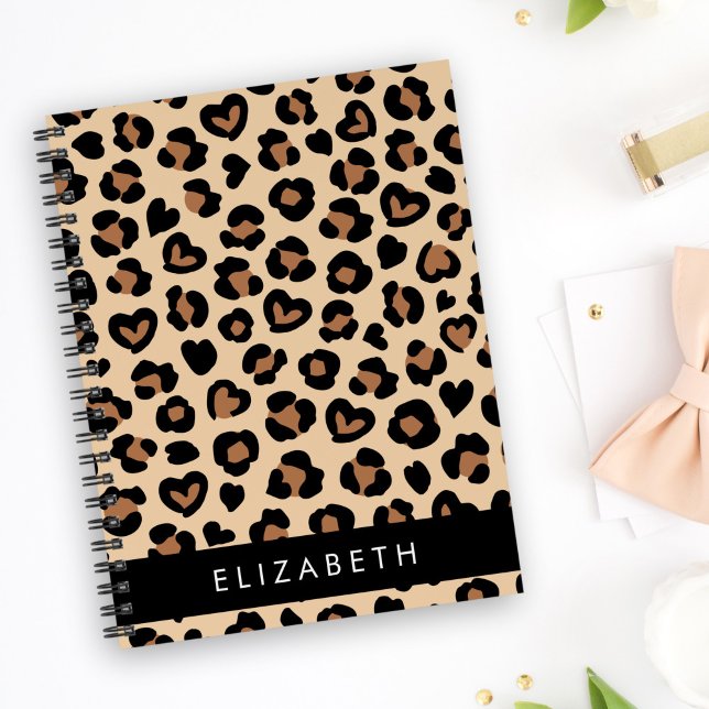 Animal Print, Brown Leopard, Hearts, Your Name Notebook (Creator Uploaded)