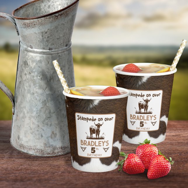 Animal Print Cattle Stampede Brown Birthday Paper Cups (Creator Uploaded)