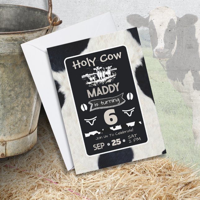 Animal Print Cow Black White Birthday Invitation (Creator Uploaded)