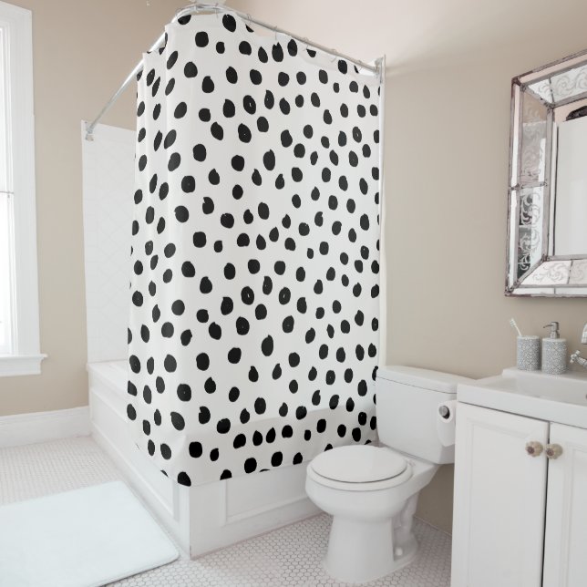Animal Print Dots Black And White Dalmatian Shower Curtain (In Situ)