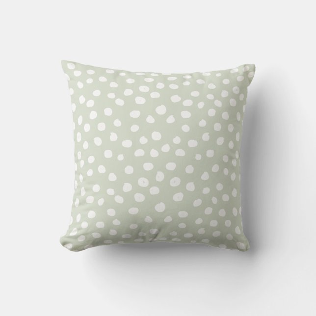 Animal Print Dots Sage Green And White Cushion (Front)