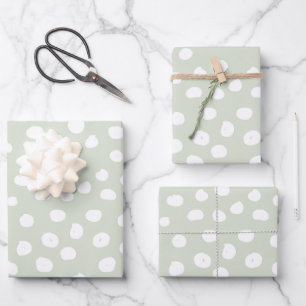 Animal Print Dots Sage Green And White Wrapping Paper Sheet