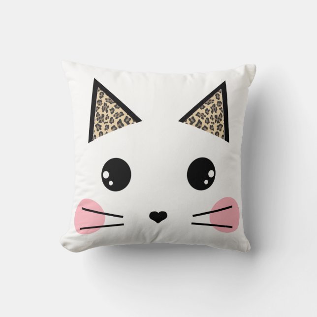 Animal Print Ears Kitty Cat Face Cushion (Front)
