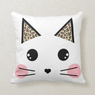 Animal Print Ears Kitty Cat Face Cushion