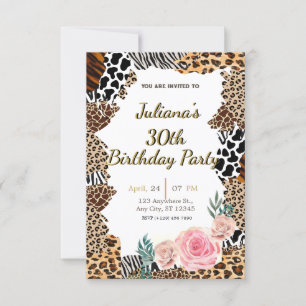 Animal print floral birthday invitation