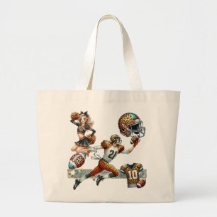 Animal Print Football Cheerleader T-Shirt Large Tote Bag
