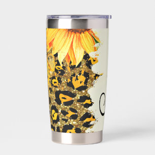 Animal print glitter and sunflowers personalised insulated tumbler