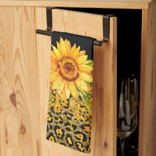 Animal print glitter and sunflowers tea towel